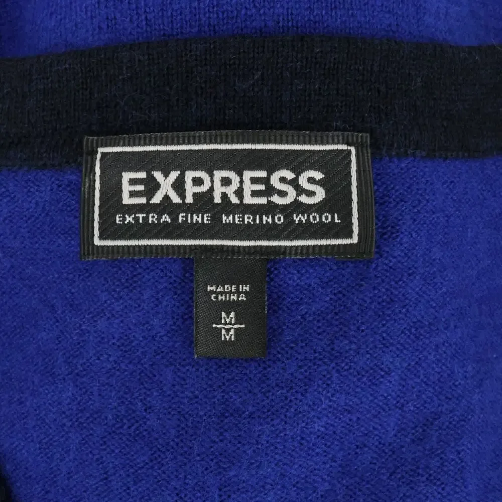 Express Sweater Womens Medium Blue Black Extra Fine Merino Wool Pullover
